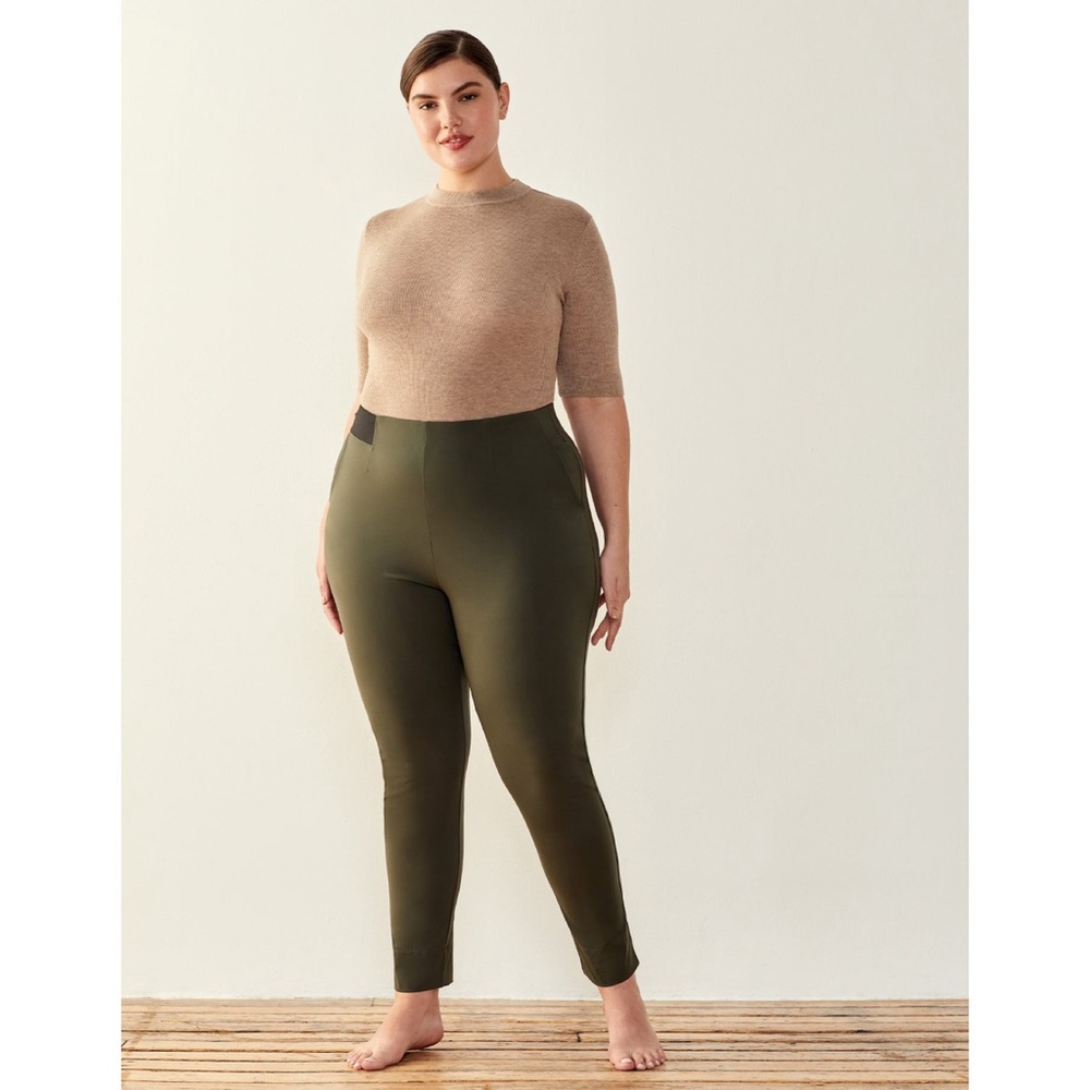 ADAY Dial it Down High Rise Slim Ankle Leg Career Pants Moss Olive Green XL